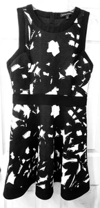 Banana Republic Kleid 10 schwarz weiß Fit & Flare Chevron ärmellos gefüttert - Bild 1 von 6