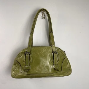 Y2K Franco Sarto Lime Green Leather Structured Shoulder Bag City Girl Buckles - Picture 1 of 8
