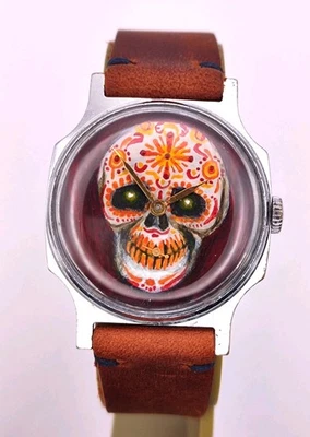 Piece Unique Pobeda Day Of The Dead Artwork 2602 Vintage Soviet Men Leather - image 1 of 4
