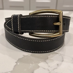 Cinturón de cuero negro Banana Republic hebilla de latón macizo talla M hecho en Inglaterra - Imagen 1 de 15