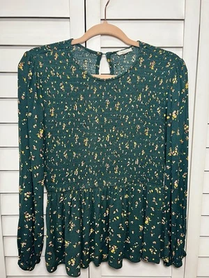 Top Babydoll Jodifl Ditsy Estampado Floral Calado Peplum Para Mujer Talla Pequeña Verde” Foto 1 de 4