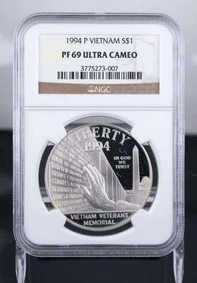 Certified 1994-P Silver $1 NGC PF69 Ultra Cameo Vietnam  - Image 1 of 3