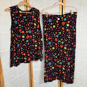 Vintage Carole Little Damengröße 16 schwarz Blumenmuster ärmelloses Top und Rock Set - Bild 1 von 12