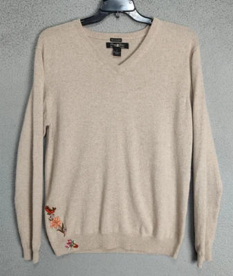 Suéter de cachemir Pronto Uomo para mujer grande 12 14 beige apliques de flores damas Foto 1 de 4