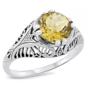 NATURAL 1.50 Ct CITRINE DECO ANTIQUE STYLE 925 STERLING SILVER RING SIZE 6 #689 - Picture 1 of 3