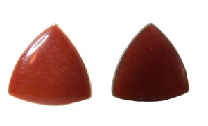 Triangle Enamel Post Back Pierced Earrings Rust Colored Vintage Classic - Picture 1 of 4
