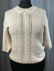 Romantico maglione Cottagecore con colletto in pizzo vintage avorio - L - Foto 1 di 4