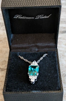 Platinum-Plated Faux Gemstone Turquoise Colored Pendant Necklace - Image 1 of 4
