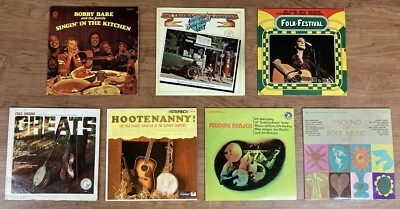 Lot of 7 Vinyl records Folk Hootenanny Banjos Guitar Leadbelly Bobby Bare Thieme - Image 1 of 4