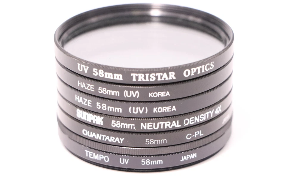 58mm Camera Lens Filter Lot of 6 Tristar Optics, Sunpak, Quantaray, Tempo - Image 1 of 2