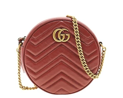 Gucci Marmont Crossbody Round Chain Shoulder Bag Red Leather New - Image 1 of 4
