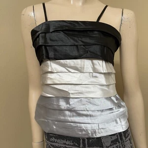 Women’s White Grey Black Striped Polyester Ruffle Lined Zipper Size L Top Corset - Picture 1 of 18