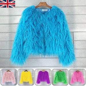 Girl Shaggy Faux Fur Coat Winter Warm Jacket Fluffy Cardigan Outwear Overcoat UK - Picture 1 of 34