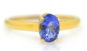 7X5 mm Oval Cut Natural Gemstone 14K Yellow Solid Gold Tanzanite Engagement Ring - Picture 1 of 5