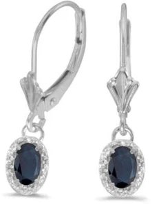 14K White Gold Oval Sapphire & Diamond Leverback Earrings E3461XW-09 - Picture 1 of 1