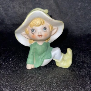 Vintage HOMCO Bisque Pixie Elf Green Home Interior Porcelain Figurine 5213 - Picture 1 of 8
