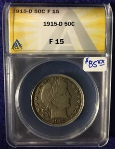 1915 D Barber Half Dollar 50 Cent F 15 - Bild 1 von 2