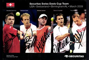 Schweizer Davis Cup Team Tennisspieler 5x Original Signiert + G 42860 - Bild 1 von 2
