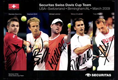 Schweizer Davis Cup Team Tennisspieler 5x Original Signiert + G 42860 - Bild 1 von 2