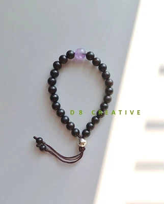 New men's  black ebony wood  with amethyst stone  and  sterling silver bracelet - Image 1 of 4
