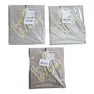 Set of 3 Ballerina Happy Birthday Cake Toppers Gold Glitter Ballet Dancer NEW - Picture 1 of 4