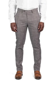 Slim Fit Tweed Mens Dress Pants Light Brown Flat Front Fitted Slacks AZAR MAN - Picture 1 of 4