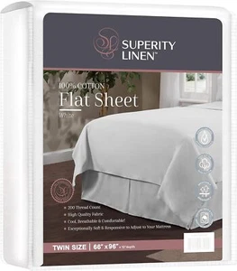 Superity 100% Cotton Flat Sheet White - Picture 1 of 13