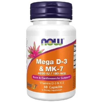 Now Foods Mega D3 4000 UI + K2 MK-7 180 mcg, 60 cápsulas