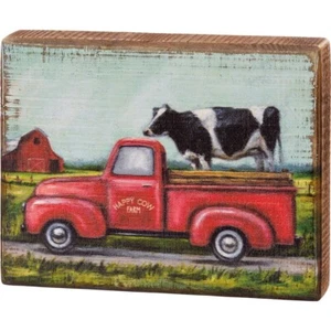 Happy Cow Plant Truck | Wood Box Sign | 6" x 4.75" | Primitives by Kathy - Picture 1 of 4