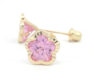 Tioneer Ohrringe 7 mm runde Sterneinfassung 14 Karat Gelbgold Schraubverschluss - Bild 1 von 2