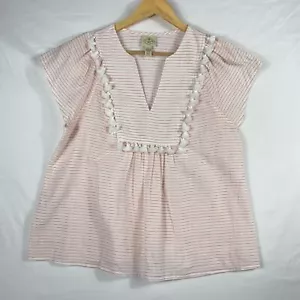 St. Johns Bay Damen Bluse gestreift Large rosa rot maritim kurz Rüschen Strand - Bild 1 von 10