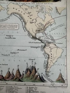 Volcanoes Earthquakes World map 1852 Reynolds hand colored rare decorative print - Picture 1 of 10