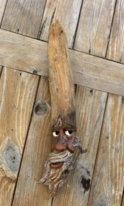 Tree Spirit Wood Carving Artist Signed KB Old Man 15" Whimsical Folk Art - Picture 1 of 8