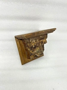 Mensola da parete vintage con staffa in legno vecchio legno di recupero intagliato a mano - Foto 1 di 4