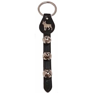 Boston Terrier Black Leather Sleigh Bell Door Hanger Made in USA New - Picture 1 of 2