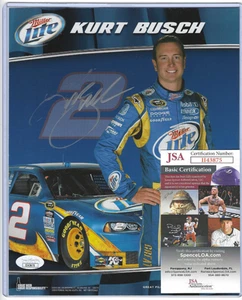Miller Lite Beer Driver Kurt Busch Signed NASCAR 8x10 2 Sided Photo Card JSA COA - Picture 1 of 10