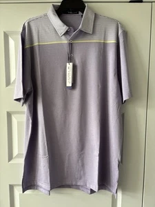 Polo golf uomo Carnoustie Tech lilla bianca a righe nuova con etichetta taglia L poliestere - Foto 1 di 9