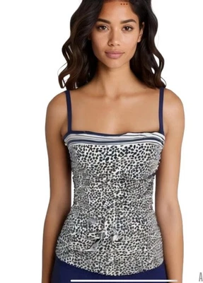 La Blanca Navy White Dotted Convertible Tankini Swim Top Size 12 Tummy Control - Image 1 of 4