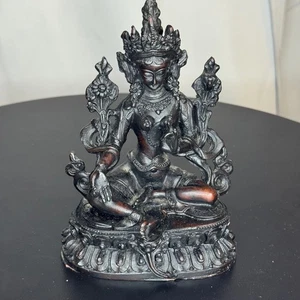 VTG Handmade in Nepal Tara Statue Tibetan Buddhist Goddess Wooden Sculpture - Picture 1 of 19