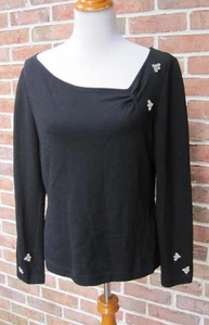 Suéter St John Noche Negro Pull Over Top Abeja Cristal Cuello Asimétrico Talla 8 - Imagen 1 de 7