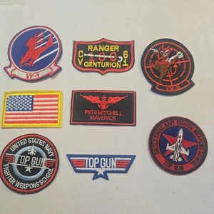 8 PC TOP GUN Iron On Patches Badges Maverick Flag Navy Pilot Halloween Costume - Picture 1 of 1
