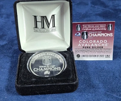2022 Avalanche Stanley Cup Champions 1oz .999 Silver Coin HM LE #154 w/Box & COA - Image 1 of 4