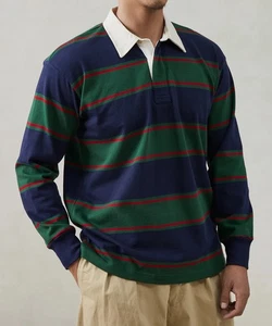 Non Stock Classic Fit Striped Jersey Rugby Shirt - Green/Navy/Red XXL - Picture 1 of 3