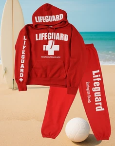 Huntington Beach Lifeguard Set - Red 2-Piece Set Unisex Tracksuit - Size Large - Picture 1 of 18