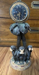 15” Vintage Working Monkey Clock Hear No See No Evil Speak No Evil Palm Trees - Picture 1 of 8