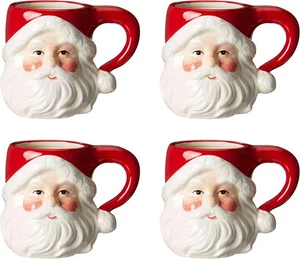 Set tazze da bere natalizie in ceramica classica testa di Babbo Natale, rosso e bianco - Foto 1 di 5