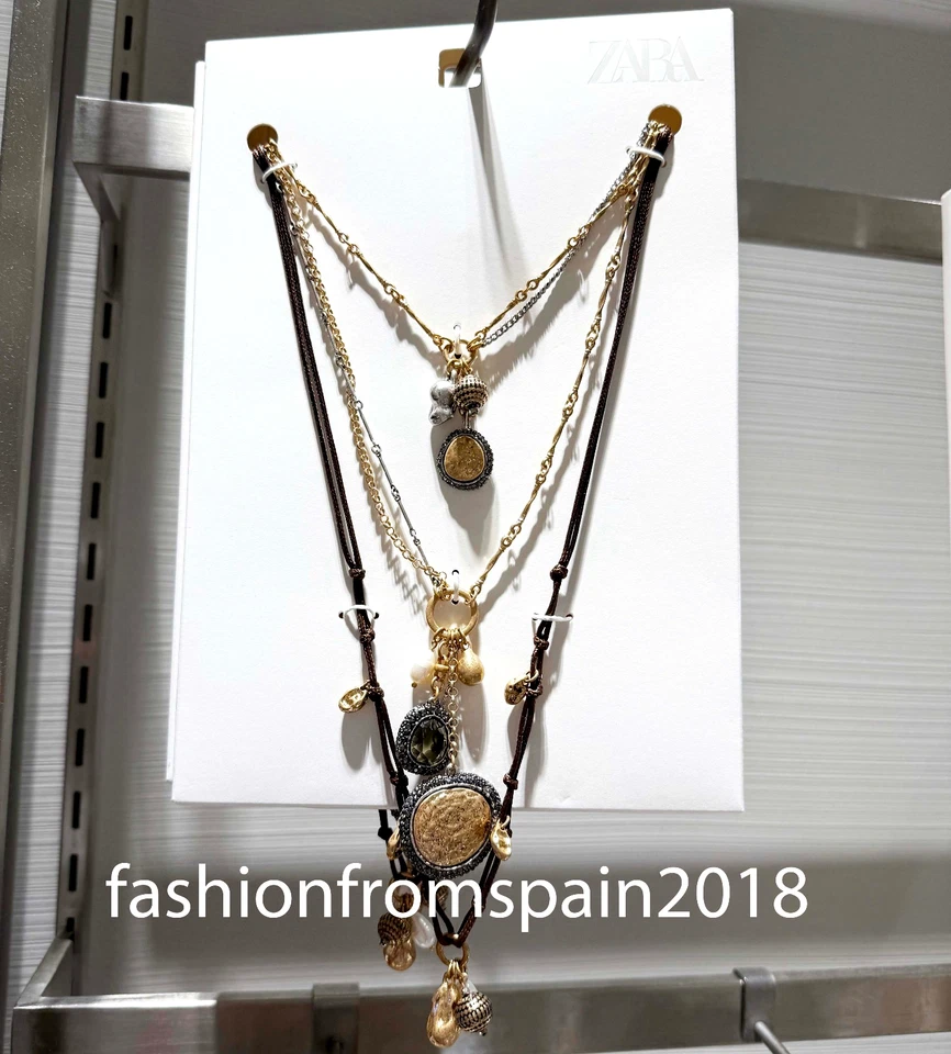 ZARA NEW WOMAN 3-PACK OF CORD, COIN AND CHARM NECKLACES GOLD SILVER 1856/253/881 - Image 1 of 1