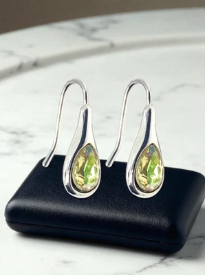 Pendientes Gancho Cristal Elementos Swarovski Lágrima AB Amarillo Chapados en Oro 18K Foto 1 de 3