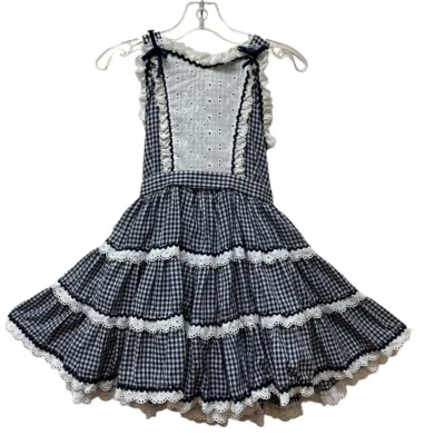 Vintage Little Girls Short Full Skirt Ruffle White Eyelet Lace Dress 8 Made USA - Image 1 of 4