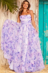 Abito autentico JVN by Jovani 38609 - Colore: lilla floreale --Taglia: abito da ballo 10 - Foto 1 di 2
